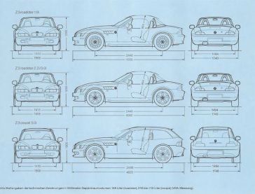 2001 BMW Z3 Maße